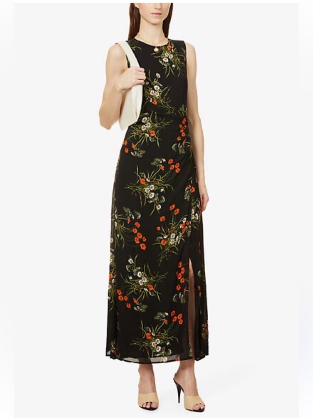Reformation Black Poppy Floral Maxi Dress Open Back Slit Size US 10 NWOT